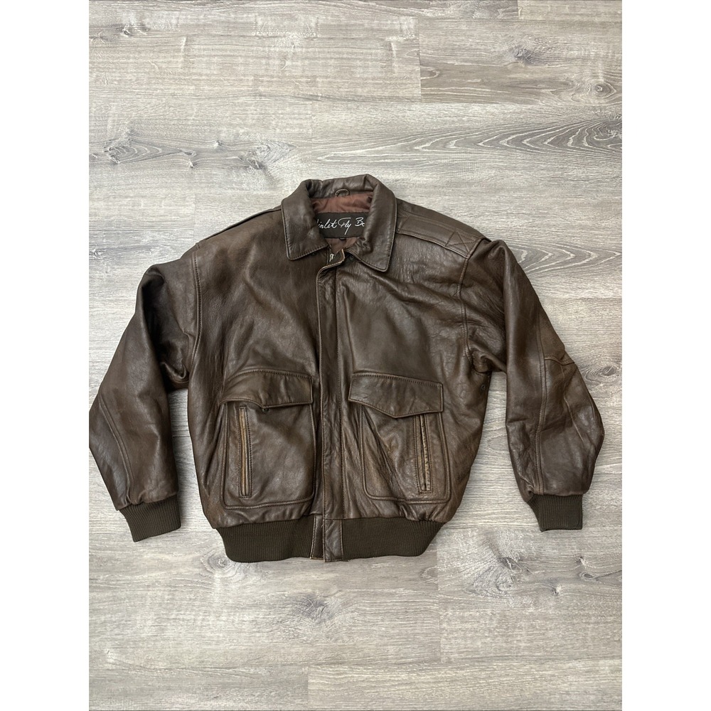 Vintage 80's Winlit Fly Boys Mens Brown Bomber Leather Flight Jacket Size Large